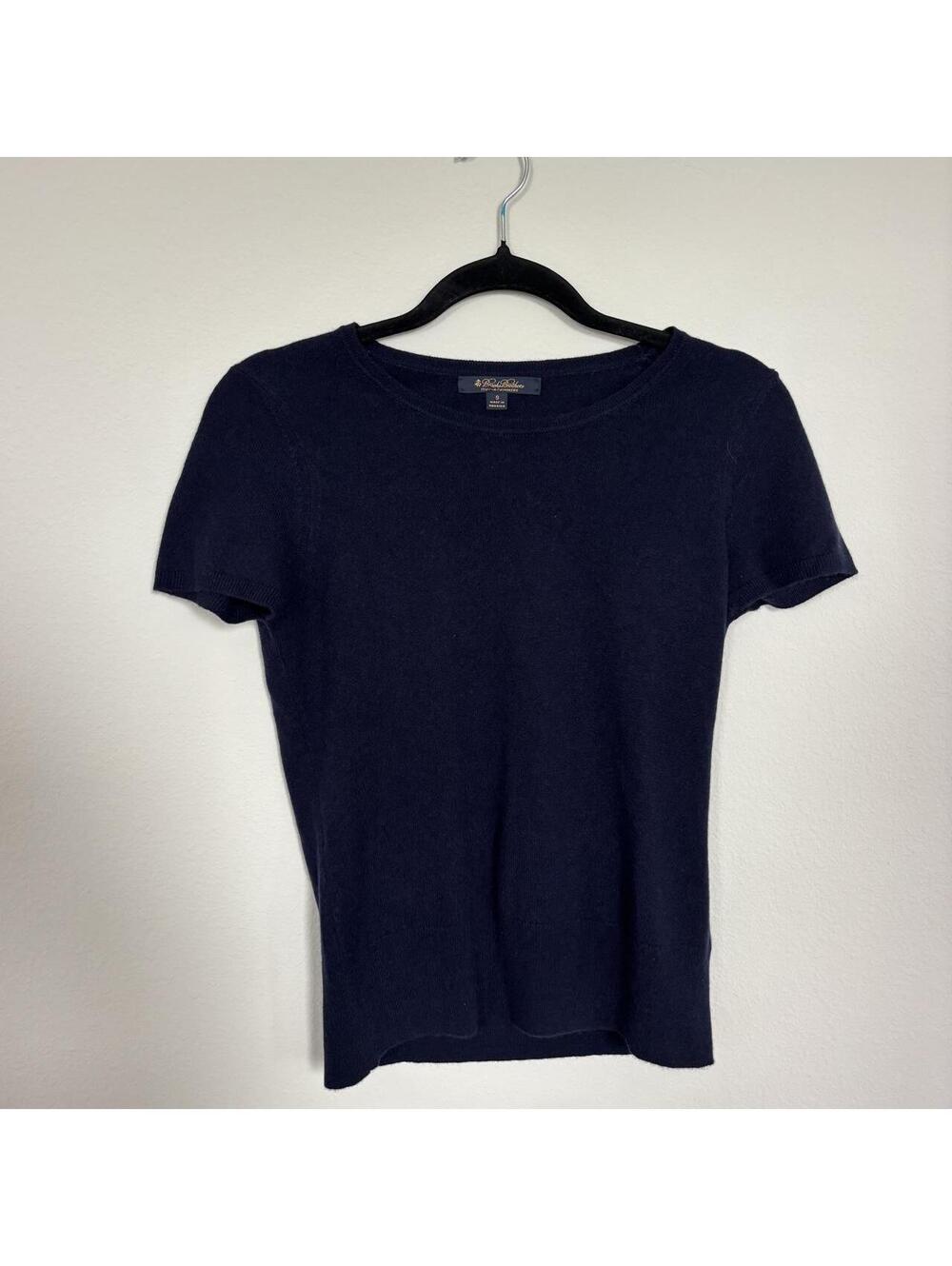 Brooks Brothers Italian Cashmere Short Sleeve Knit Top Navy Blue Small